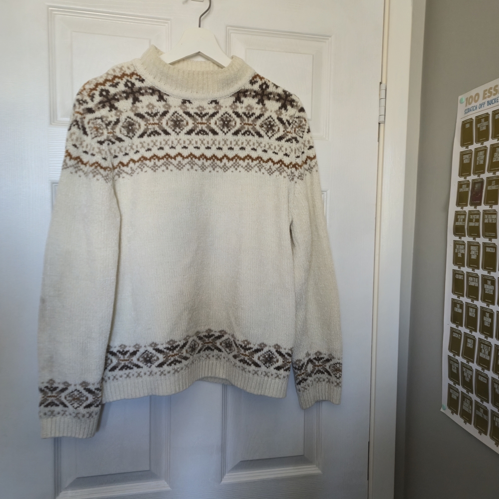 Alfred Dunner Ivory and Chocolate Patterned Sweater